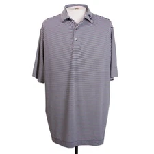 FootJoy Prodry Mens L Navy Blue White Stripe Golf Polo Shirt Polyester