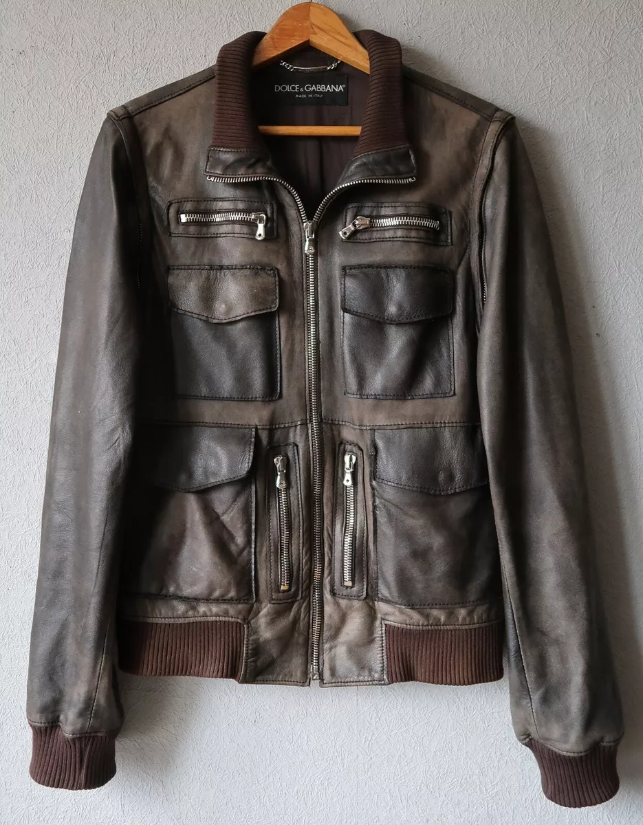 Dolce Gabbana Very Rare Men Vintage Brown Lamb Leather Jacket/Gilet 2 in 1