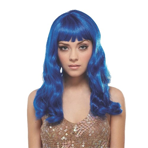 WIG ME UP Perücke Damen – Union Jack Design, Lang & Wellig, Blau-weiß-rot, Für Karneval & Halloween