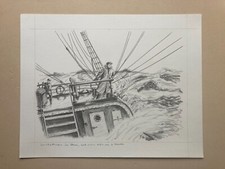 Nave Arethusa In Tempesta Ponte Con Persone Marinai 1995 Disegno Matita