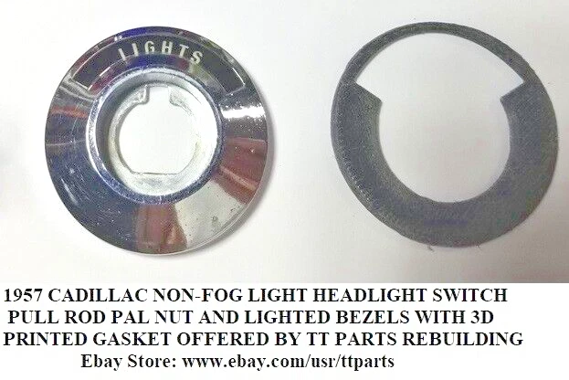 1957 CADILLAC HEADLIGHT SWITCH NON-FOG LIGHT OPTION PULL ROD NUT LIGHTED BEZELS - Imagem 2 de 4