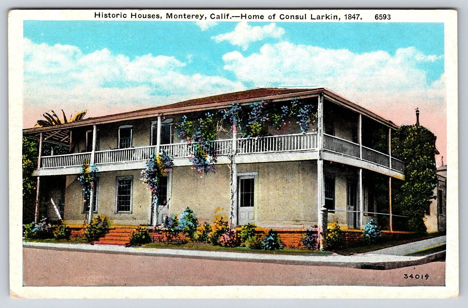 Original Old Vintage Antique Postcard Historic Houses Monterey California USA
