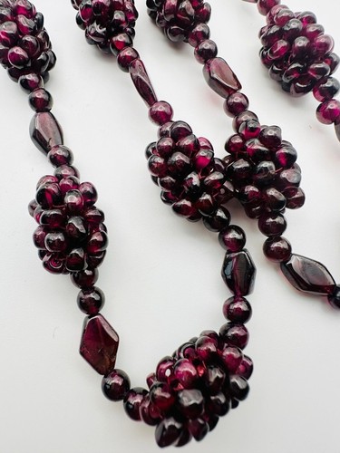 Vintage genuine garnet bead grape cluster Necklace 34” - Picture 3 of 8