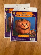 Pair of Vintage Halloween Jack-O-Lantern leaf bags new in packaging from 1994