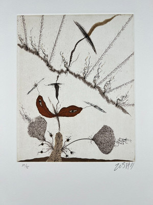   Alberto Porta Zush   Abstrakte Flora | Prägedruck  signiert 11/75 Lithografie