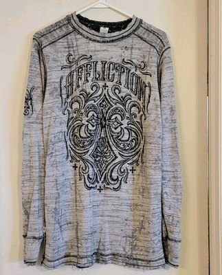 Affliction Reversible Long Sleeve Shirt Mens XL Y2K Distressed Thermal Skull USA