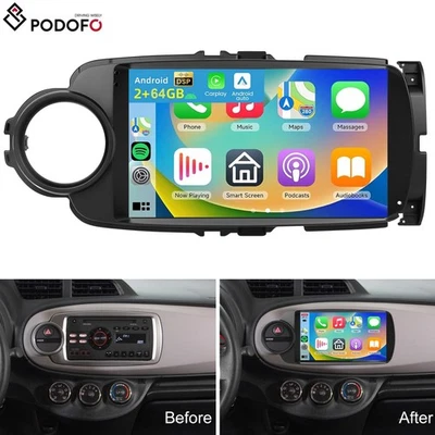 PODOFO Radio de coche para Toyota Yaris 2012-2019 Carplay Android 15 GPS NAVEGACIÓN WIFI BT 2+64 GB