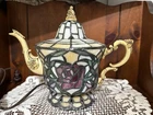 Vintage Tiffany Style Stained Glass Teapot Accent Tabletop Lamp