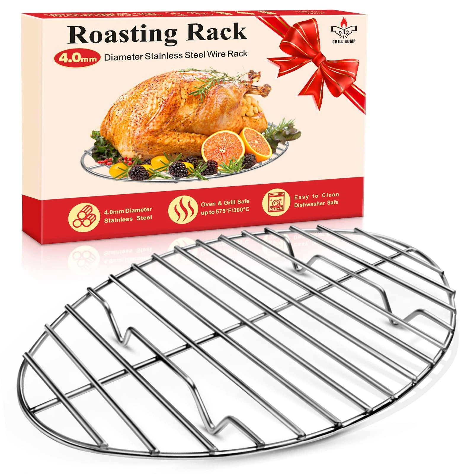 12inch Stainless Steel Roasting Rack, Oval Roasting Rack for Oven Rack with B...