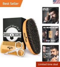 Beard Grooming Kit with Natural Boar Brush  Travel Scissors Set