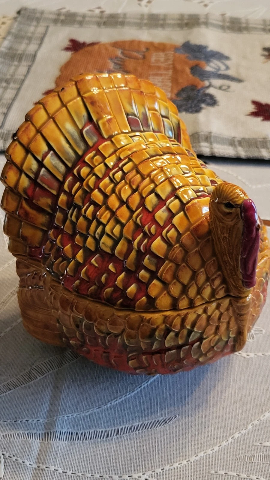 Vintage 1970’s Ceramic Thanksgiving Centerpiece Display Turkey Dish With Lid