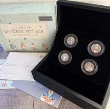 RARE 2018 RM Silver Proof Beatrix Potter Peter Rabbit Four X 50p Coin Deluxe Set