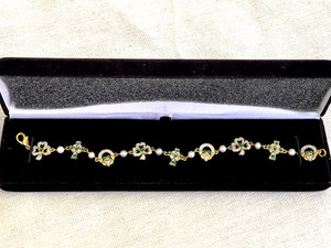 Authentic Danbury Mint Irish Gold Plated Charm Bracelet Shamrock Celtic Cross Claddagh 8"
