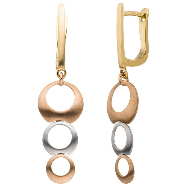 Ohrringe Boutons Kreise 34,5X8,8Mm 585 Gold Gelb/Weiß/Rot Mattiert Tricolor-image