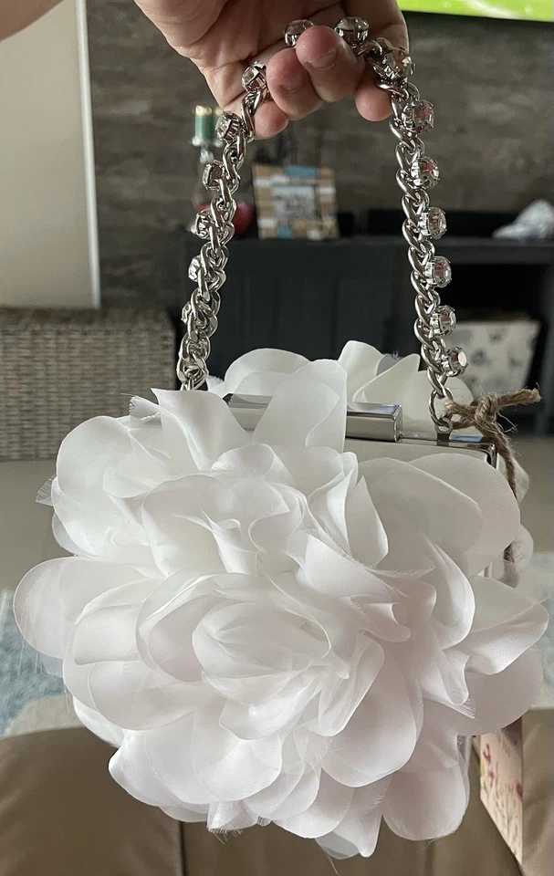 Badgley Mischka Jewel Handle  White Chiffon Flower Evening Clutch Bag - NWT - Image 2 of 4