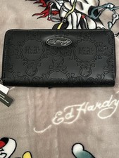 Ed Hardy Women's Wallet Wristlet Black Skull Bone Embossed NWT