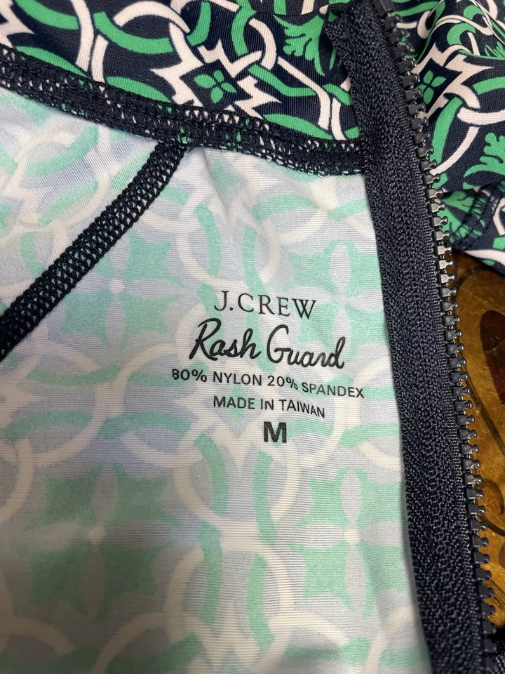 J Crew Womens Rash Gurard Blue Geeen Lattice Ring Print Longsleeve Swim Shirt M - Image 4 of 4