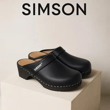 Simson Orthopedic Black Leather & Wood Clogs EU 39 / US 8 – Made in Holland