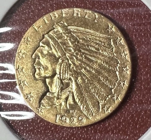 1929 Indian Head $2.5 Quarter Eagle Gold Coin .900 Gold, .100 Copper 0.1210oz Au