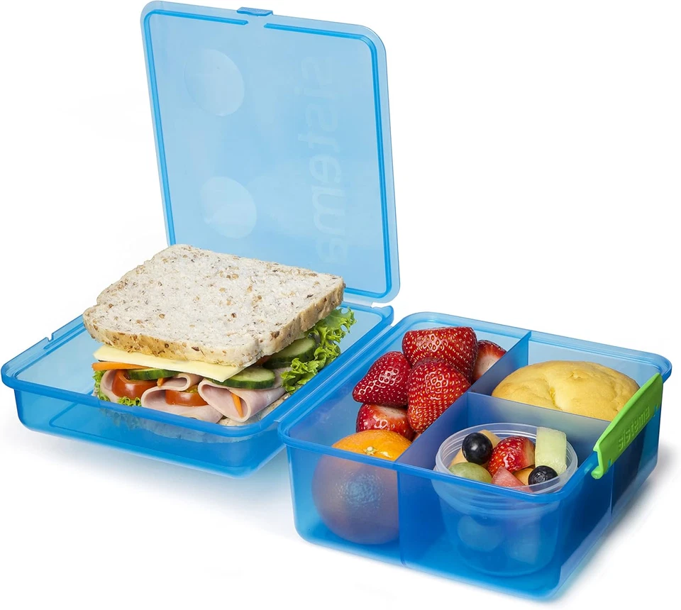 - contenitore cubico per pranzo, plastica, Clear / Dark Blue, 1.4 L - Immagine 3 di 4