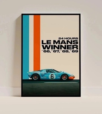 Ford GT40 24 Hours of Le Mans Winner 1966 1969 Racing Poster