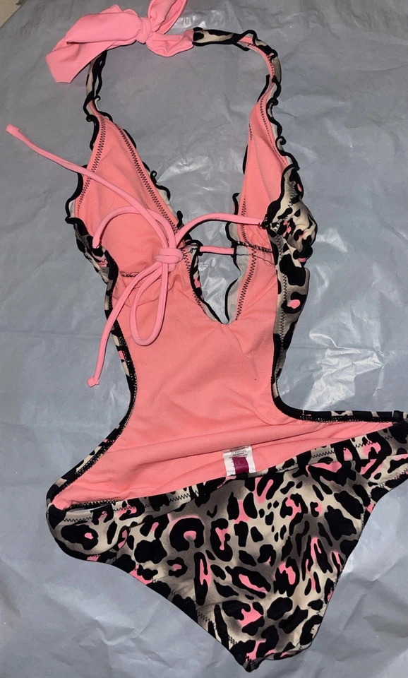 OP SZ Small Jrs 3-5 Cheetah Print W Pink Monokini Suit Padded - Image 4 of 4