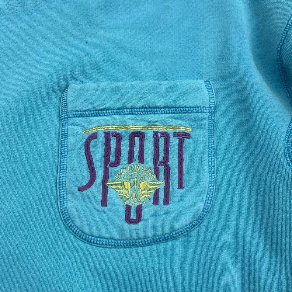 Dockers SPORT 1980-х толстовка XL бирюзовый синий v-образным вырезом вышитый карман повседневный - Изображение 2 из 4