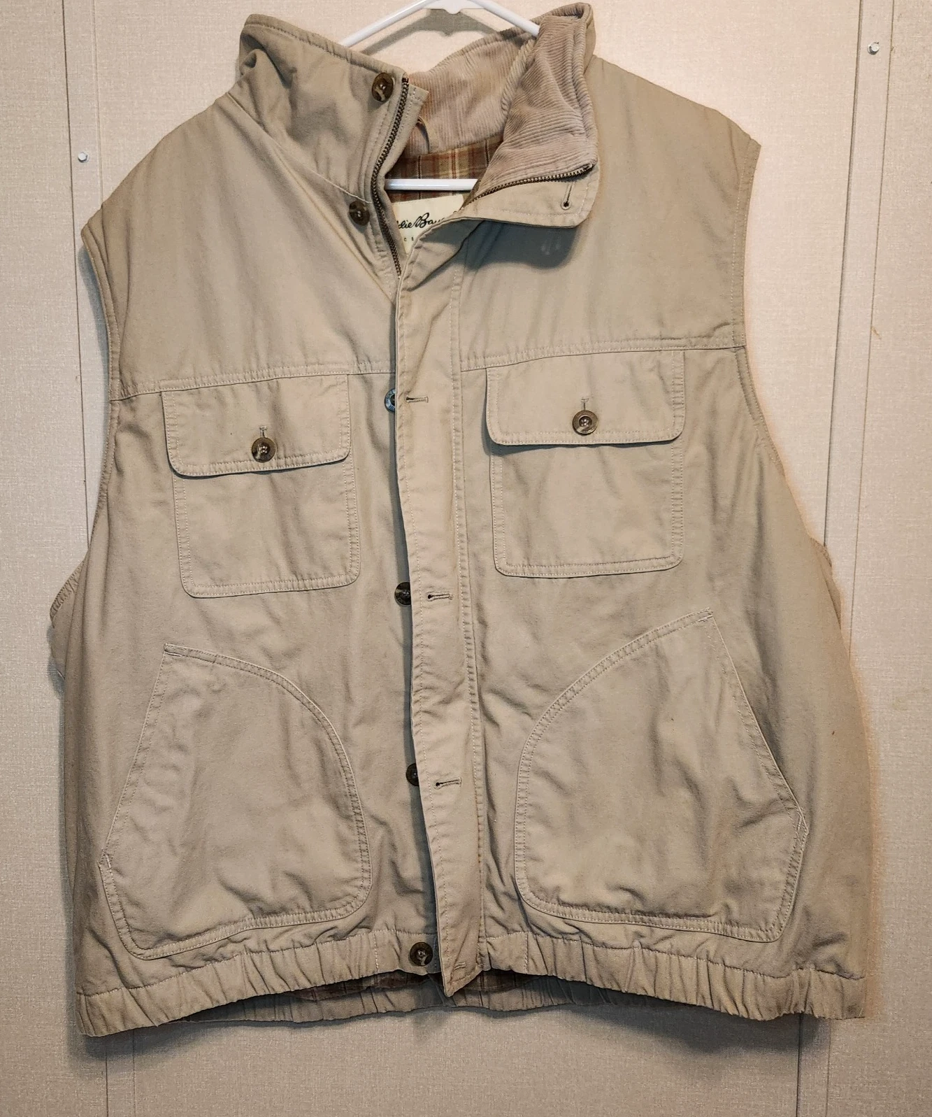 Vtg Eddie Bauer Field Vest XXL Tan Goose Down Flannel Lined Outdoors Work Wear