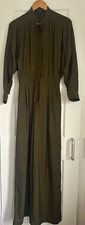 Massimo Dutti Khaki Olive Green 100% Cupro Wide-Leg Shirt Jumpsuit EUR34/ UK6