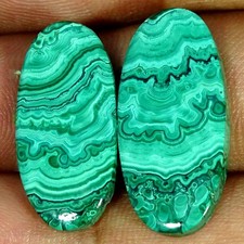 29.80Cts 100% Natural Malachite Pair Oval Handmade Cabochon 12X26X3MM