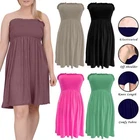 Womens Sheering Boob Tube Gather Bandeau Top Plus Size Shirred Mini Dress