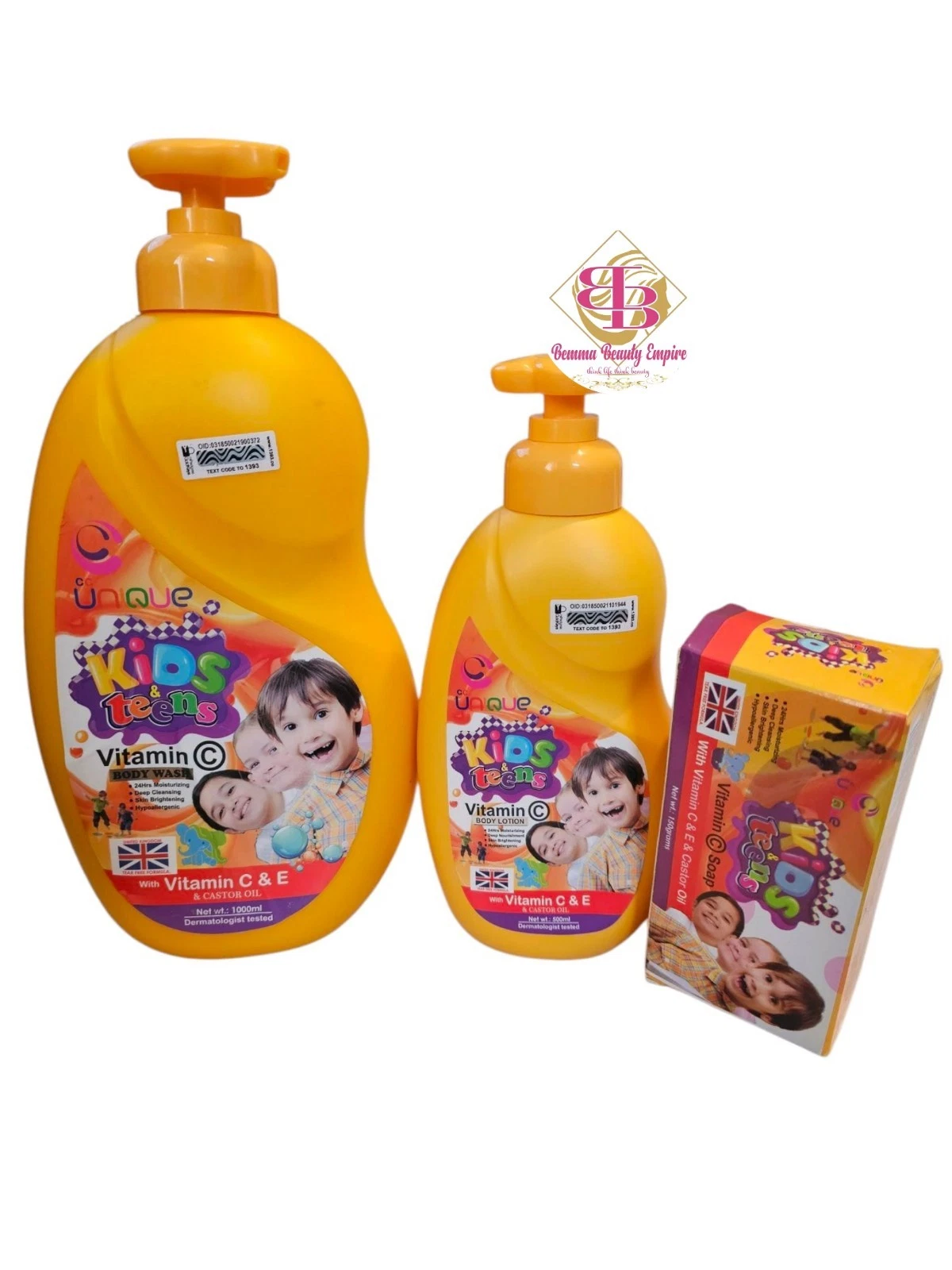 Unique Kids And Teens Vitamin C Lotion +Shower Gel +bar Soap 3n1