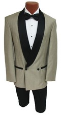 Raffinati Champagne Double Breasted Tuxedo Jacket Black Satin Shawl Lapels 40L