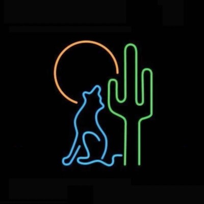 Desert Coyote Cactus Moon Wolf 24''x20'' Neon Sign Lamp Light Open Wall Decor Club