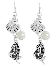 Sealife Theme Multi Charm Shell Mermaid Drop Earrings for Women