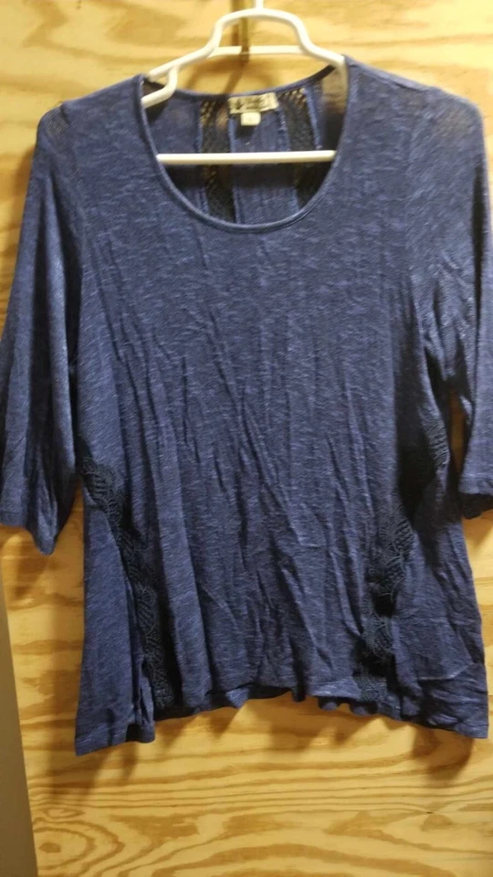 Camisa túnica para mujer Jennifer Moore grande azul cuello redondo manga 3/4 Foto 2 de 4