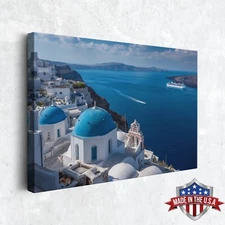 Blue Domes of Thira Wall Art, Canvas Print for Home Decor, Wall Decor Art Poster