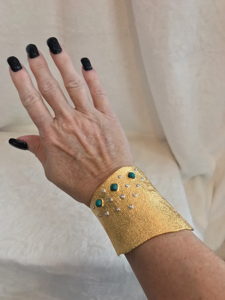 NEW ALEXIS BITTAR Gold TONE CUFF Bracelet, Crystals & Blue Turquoise Accents, 3"