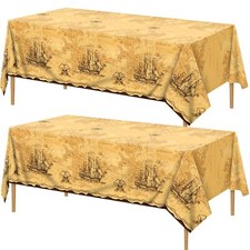 2 Pack Pirate Party Tablecloth Treasure Map Table Cover for Birthday Party