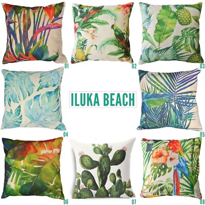 OUTDOOR CUSHION COVERS 50CM COTTON LINEN Tropical Palm Leaf Printed Pillows