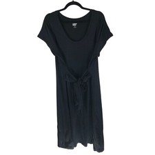 Lands End Midi T Shirt Dress Short Sleeve Tie Waist Stretch Black XL/P