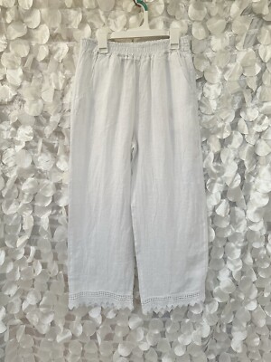 Italian Women s Small White Crochet Linen Pant Francesca Bettini Boho Wide Leg