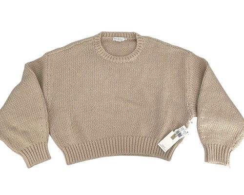Good American Size 5/6 XXL Sweater Chunky Oversized Ribbed Tan Crewneck