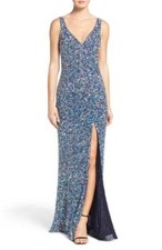 MAC DUGGAL SEQUIN SLIT NAVY MULTIGOWN DRESS sz 8