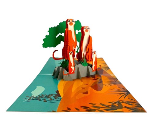 Handgefertigte 3D Pop Up Karte Erdmännchen Geburtstag Vatertag Mutter Jahrestag Urlaub - Bild 4 von 5