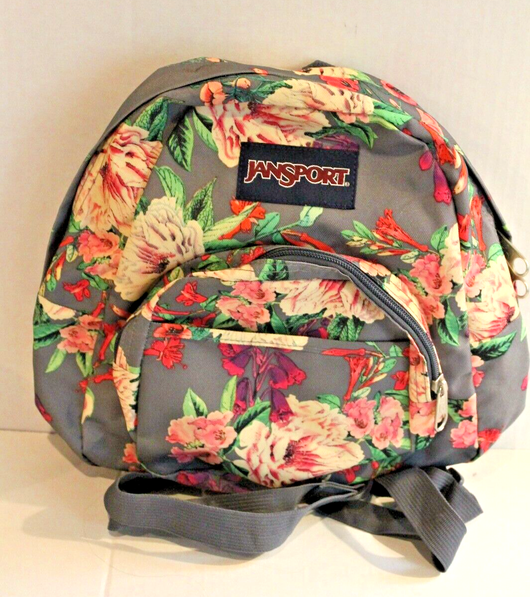 Jansport Gray & Pink Floral Mini Backpack Purse 11" Girl's or Women's Bag