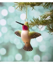 Male Ruby Throated Hummingbird Blown Glass Handcrafted Bird Ornament Cobane