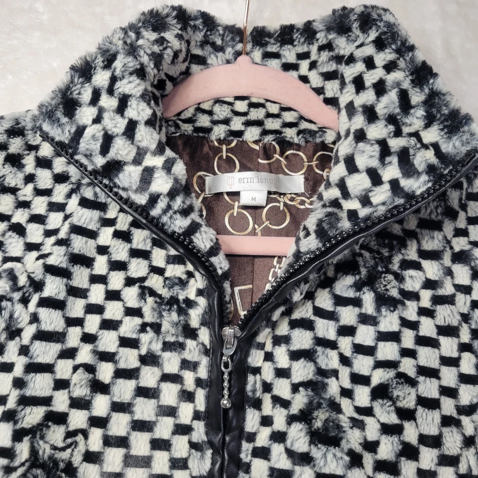 Erin London Med Women's Vest Soft Faux Fur Checkered & Satin Lined w/ Pockets - Image 2 of 4