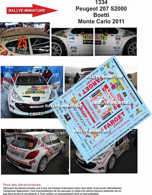 DECALS 1/32 REF 1334 PEUGEOT 207 BOETTI RALLYE MONTE CARLO 2011 RALLY