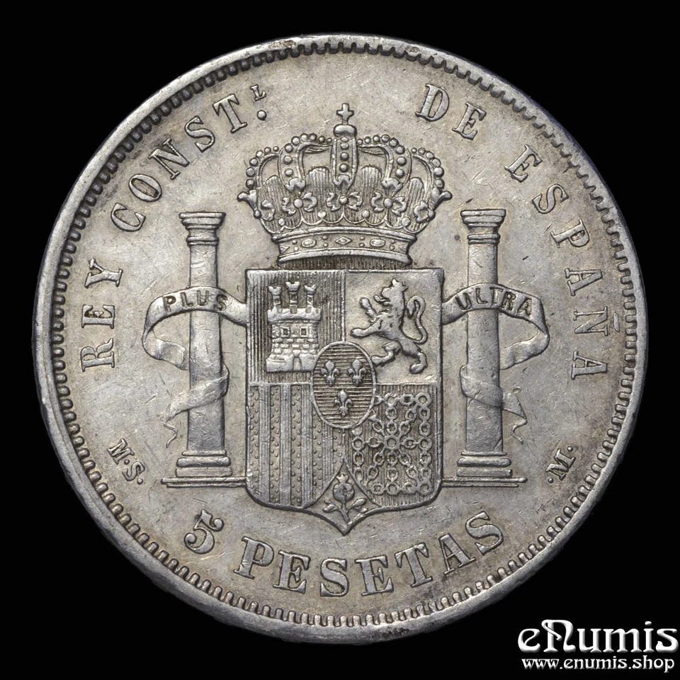 SPAIN, Alfonso XII, 5 Pesetas 1884 MS-M, XF+ - Image 3 of 4